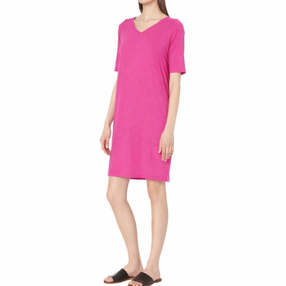Eileen Fisher V-Neck Shirt Dress Hemp & Organic Cotton Pink size L Minimalist